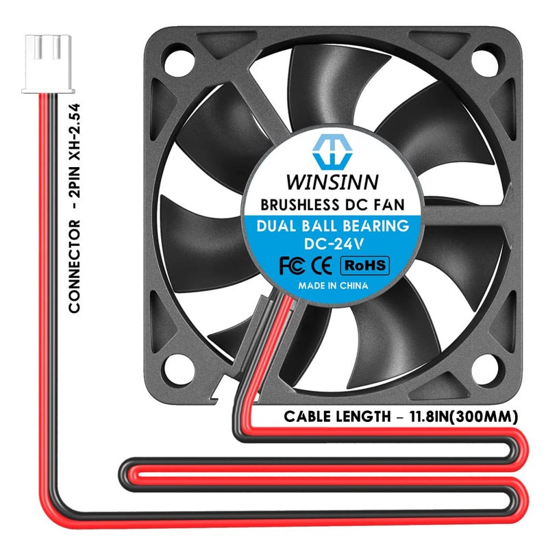 WINSINN 50mm 24V Fan - Dual Ball Bearing 6000 RPM 5010 Cooling Fan Replacement for Industrial Equipment/Servers/Routers, 30cm Cable with XH2.54-2PIN, Brushless 50x10mm (5Pcs) - Image 3
